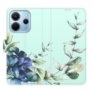Flip pouzdro iSaprio na mobil Xiaomi Redmi Note 14 4G - Blue Flowers s kapsičkami na karty