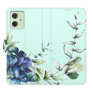 Flip pouzdro iSaprio na mobil Motorola Moto G54 5G - Blue Flowers s kapsičkami na karty