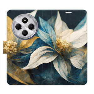 Flip pouzdro iSaprio na mobil Xiaomi Redmi 14C / Poco C75 - Gold Flowers s kapsičkami na karty