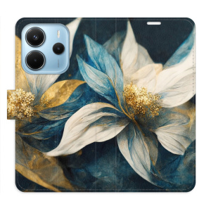 Flip pouzdro iSaprio na mobil Xiaomi Redmi Note 14 4G - Gold Flowers s kapsičkami na karty