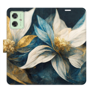Flip pouzdro iSaprio na mobil Motorola Moto G54 5G - Gold Flowers s kapsičkami na karty