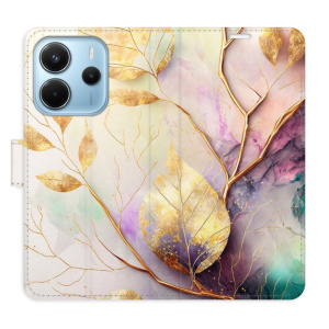 Flip pouzdro iSaprio na mobil Xiaomi Redmi Note 14 4G - Gold Leaves 02 s kapsičkami na karty