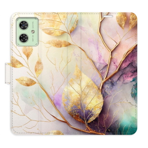 Flip pouzdro iSaprio na mobil Motorola Moto G54 5G - Gold Leaves 02 s kapsičkami na karty