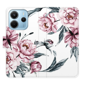 Flip pouzdro iSaprio na mobil Xiaomi Redmi Note 14 4G - Pink Flowers s kapsičkami na karty