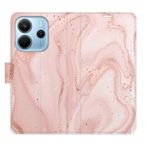 Flip pouzdro iSaprio na mobil Xiaomi Redmi Note 14 4G - RoseGold Marble s kapsičkami na karty