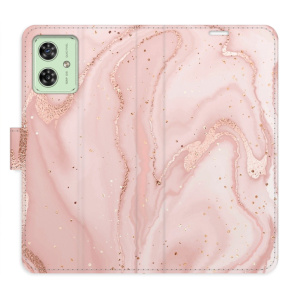Flip pouzdro iSaprio na mobil Motorola Moto G54 5G - RoseGold Marble s kapsičkami na karty