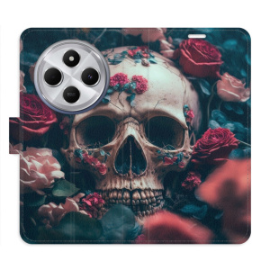 Flip pouzdro iSaprio na mobil Xiaomi Redmi 14C / Poco C75 - Skull in Roses 02 s kapsičkami na karty