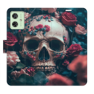 Flip pouzdro iSaprio na mobil Motorola Moto G54 5G - Skull in Roses 02 s kapsičkami na karty