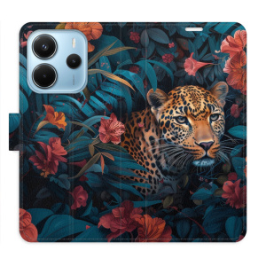 Flip pouzdro iSaprio na mobil Xiaomi Redmi Note 14 4G - Flower Jaguar 02 s kapsičkami na karty