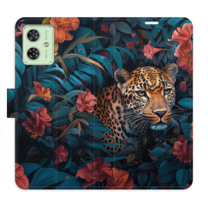 Flip pouzdro iSaprio na mobil Motorola Moto G54 5G - Flower Jaguar 02 s kapsičkami na karty