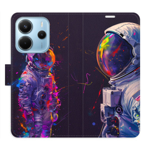 Flip pouzdro iSaprio na mobil Xiaomi Redmi Note 14 4G - Neon Astronaut 02 s kapsičkami na karty