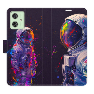 Flip pouzdro iSaprio na mobil Motorola Moto G54 5G - Neon Astronaut 02 s kapsičkami na karty