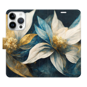 Flip pouzdro iSaprio - Apple iPhone 15 Pro - Gold Flowers - kapsičky na karty