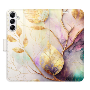 Flip pouzdro iSaprio - Samsung Galaxy A14 / A14 5G - Gold Leaves 02 - kapsičky na karty