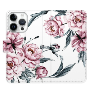 Flip pouzdro iSaprio - Apple iPhone 15 Pro - Pink Flowers - kapsičky na karty - VÝPRODEJ