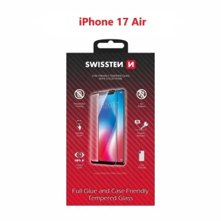 Tvrzené sklo na mobil Apple iPhone Air - Swissten Full Glue, černý rámeček
